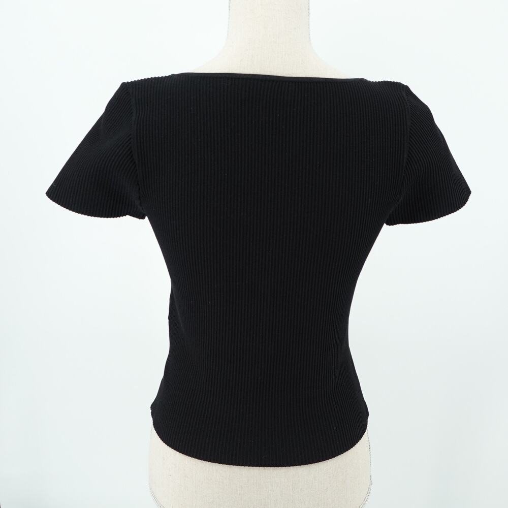 Babaton Sculpt Knit Top SZ L Ribbed Preppy Academia Minimalist Clean Girl Casual - Picture 5 of 8